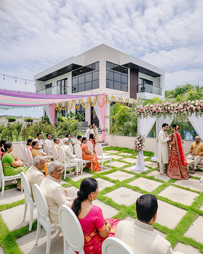 Luxury beach villas in ECR Chennai host colorful mehndi functions with open spaces privacy and comfort