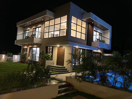 Night view of Breezyy Bayy Villa in ECR Chennai highlights peaceful ambience and private coastal stay