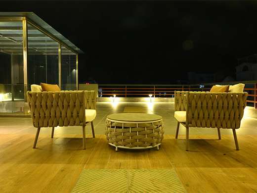 Night balcony view at luxury beach villa in ECR Chennai creates peaceful ambience for private stays