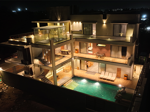 Aerial view of luxury beach villa in ECR, Chennai showcasing large private property and peaceful surroundings