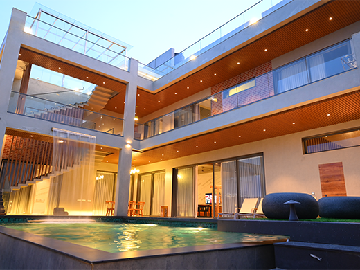 Luxury beach villa in ECR, Chennai offering private stay with spacious rooms calm ambience and beach access