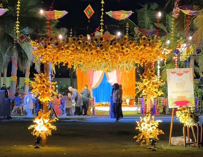 Beachfront villa on East Coast Road Chennai for wedding, haldi, and traditional ceremonies.